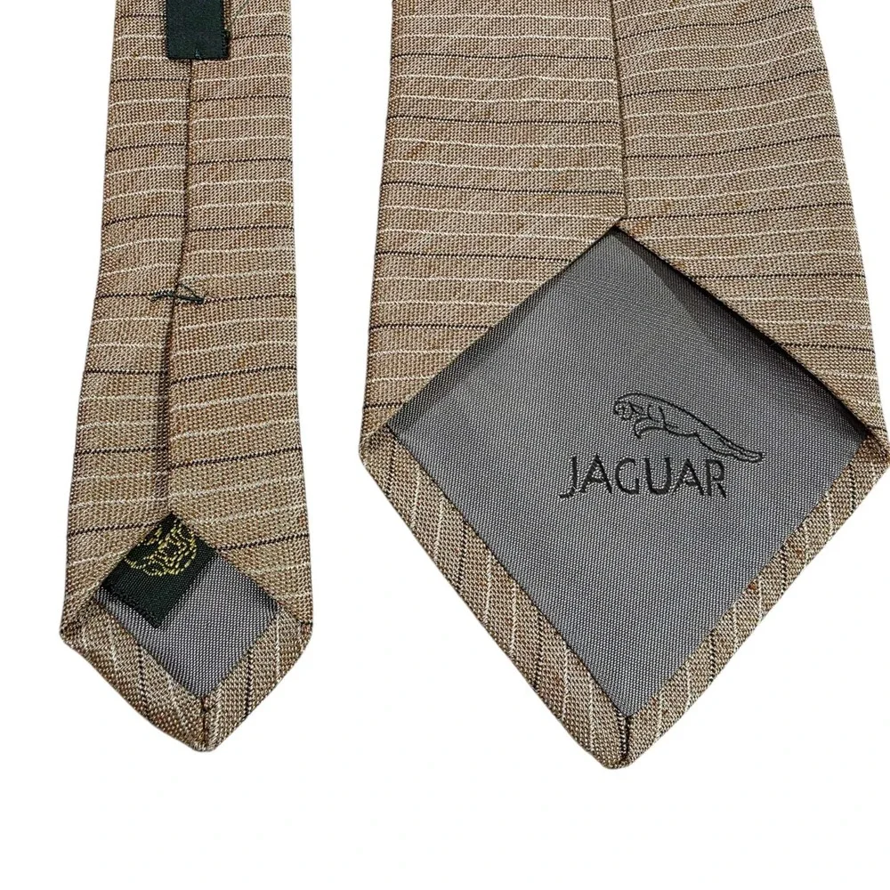 JAGUAR Striped Necktie Brown Gold‎ Tan Silk Blend Men's Formal Fashion